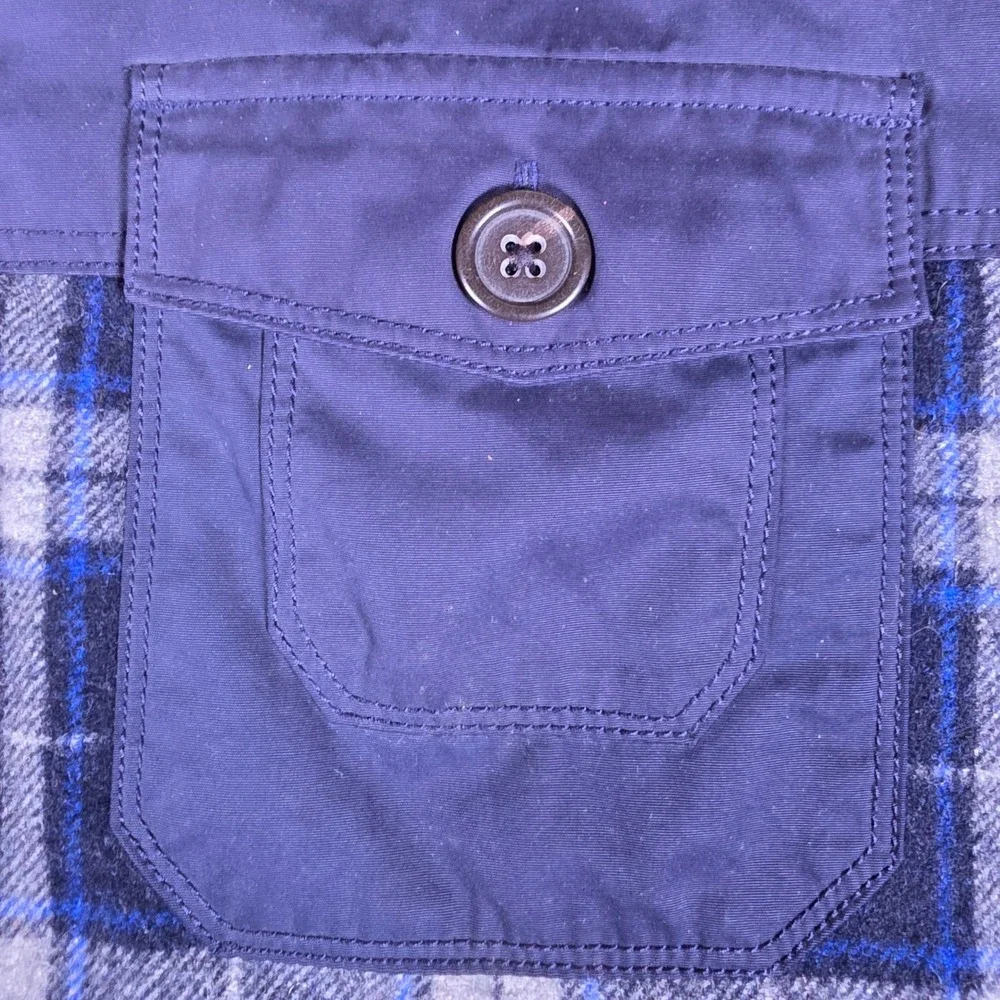 Banana Republic Mixed Media Men XL Navy Wool Nylon Plaid Sherpa L/S Full Zip